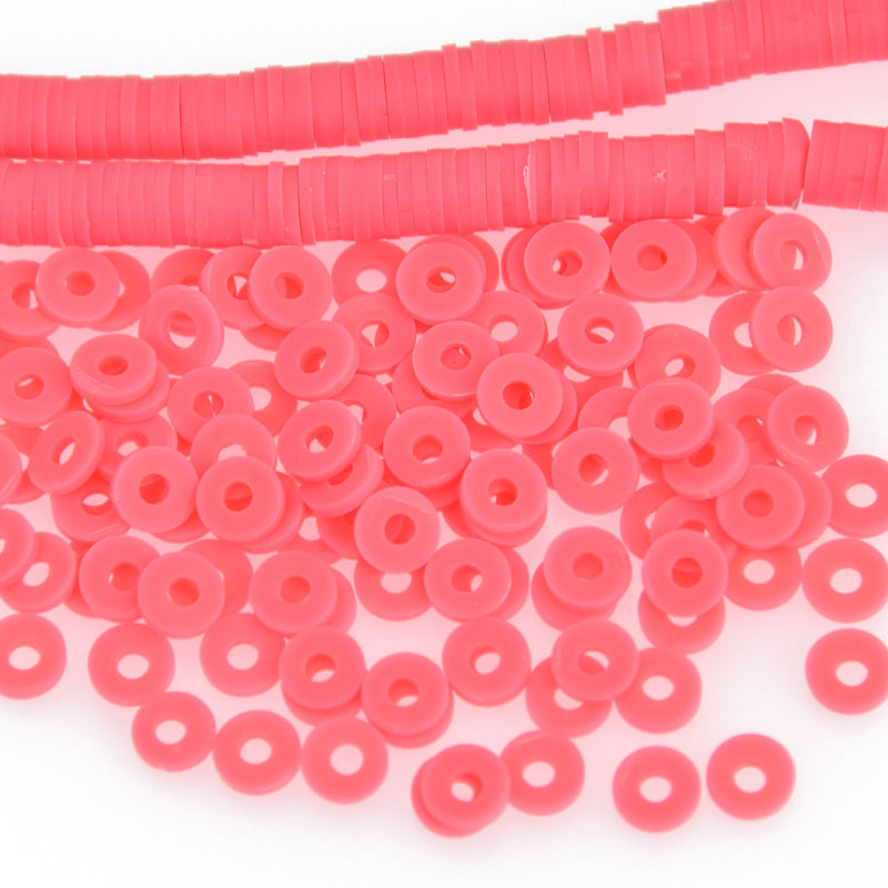 6mm Katsuki Beads, Hot Pink Polymer Clay Rondelle, strand, pol0124