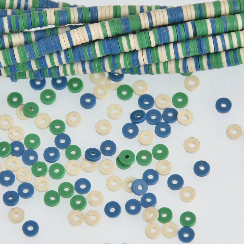 3mm Katsuki Beads, Blue Green Mix Polymer Clay Rondelle, 36" strand, pol0125