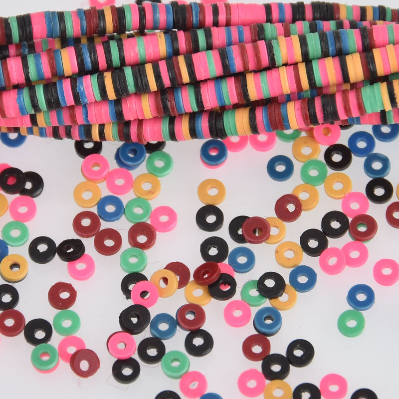 3mm Katsuki Beads, Rainbow Polymer Clay Rondelle, 36" strand, pol0126