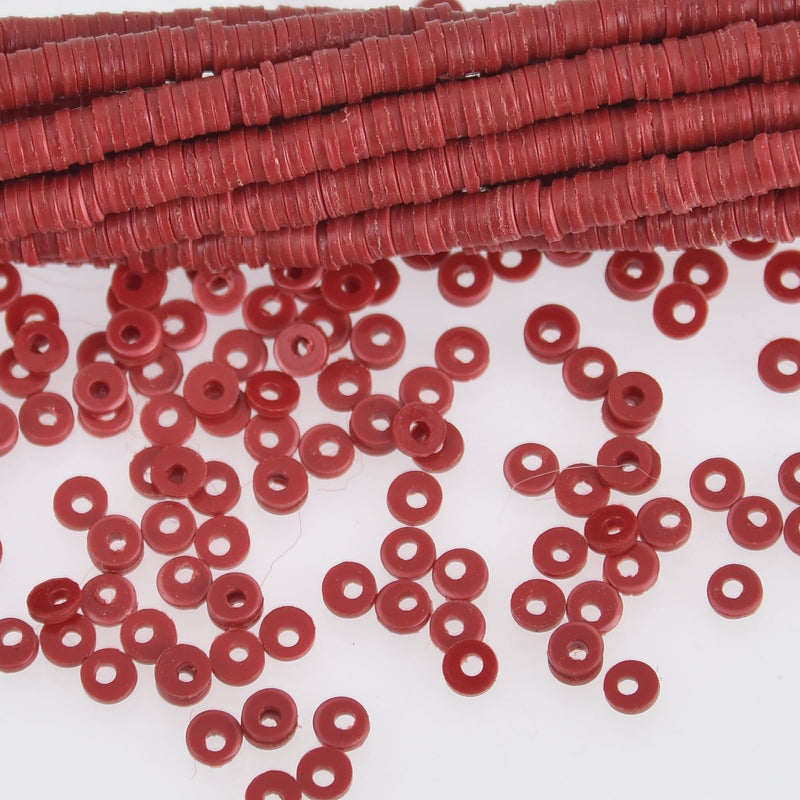 3mm Katsuki Beads, Red Polymer Clay Rondelle, 36" strand, pol0127