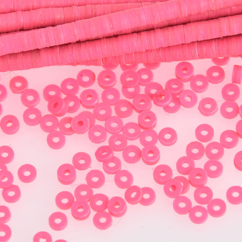 3mm Katsuki Beads, Hot Pink Polymer Clay Rondelle, 36" strand, pol0129