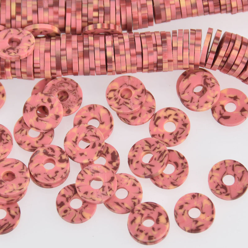 8mm Katsuki Beads, Pink Sprinkle Polymer Clay Rondelle, strand, pol0130
