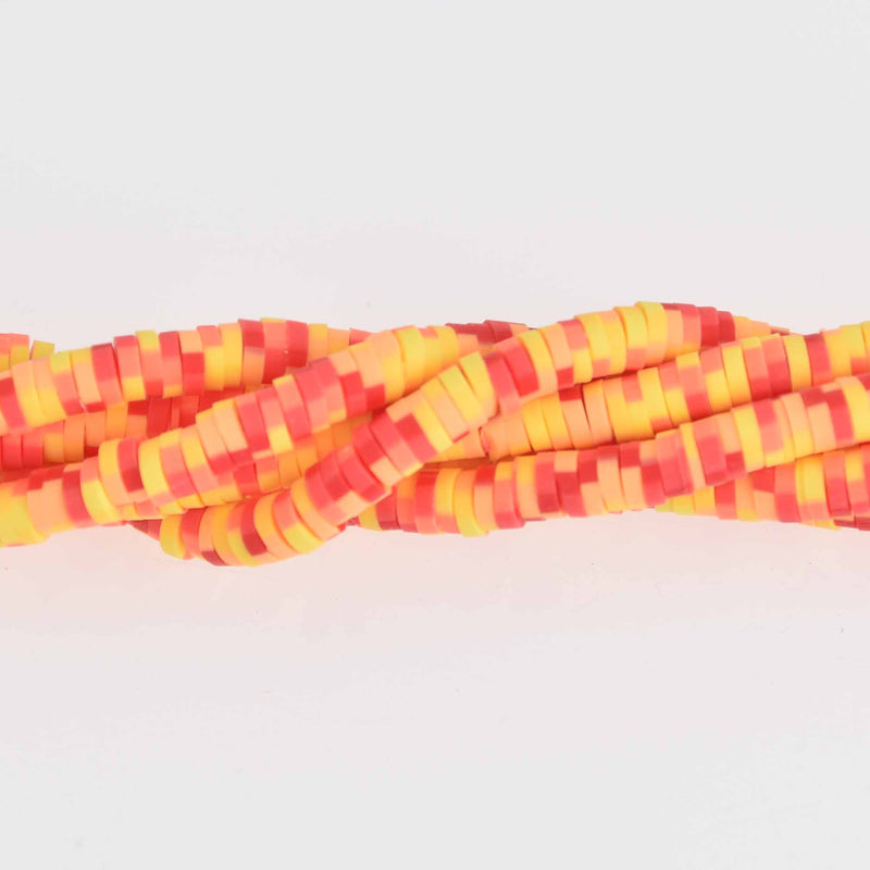 4mm Katsuki Beads, Sunset Orange Sprinkle Polymer Clay Rondelle, strand, pol0131