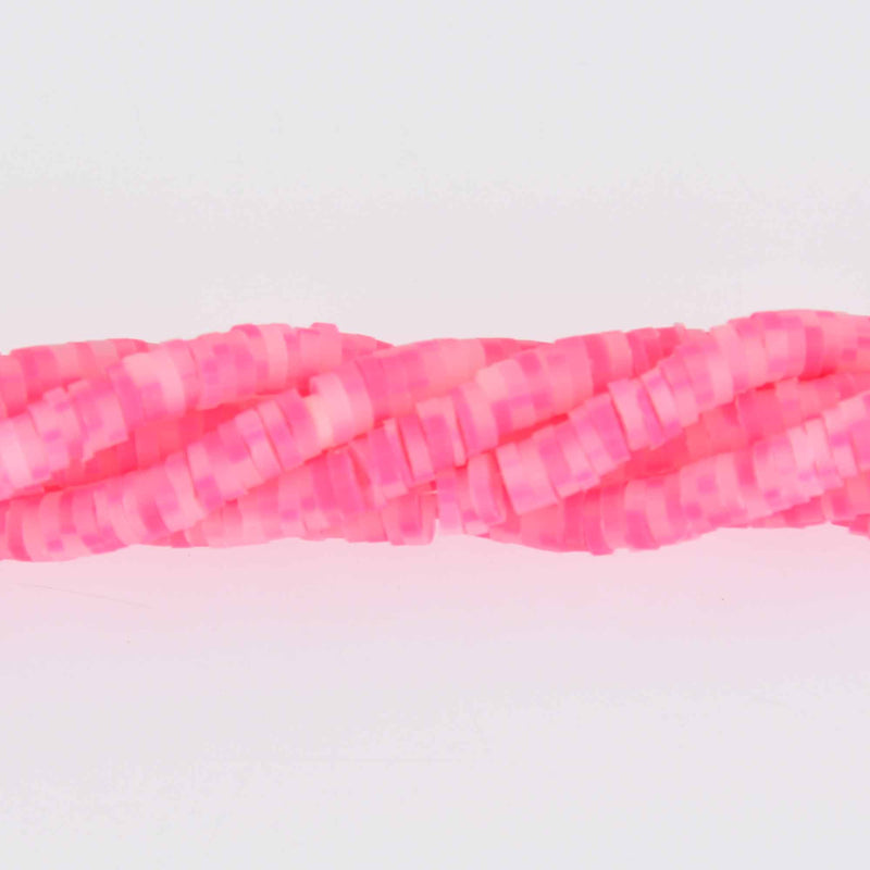 4mm Katsuki Beads, Bubblegum Pink Sprinkle Polymer Clay Rondelle, strand, pol0135