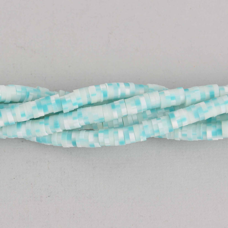 4mm Katsuki Beads, Turquoise Blue Sprinkle Polymer Clay Rondelle, strand, pol0138