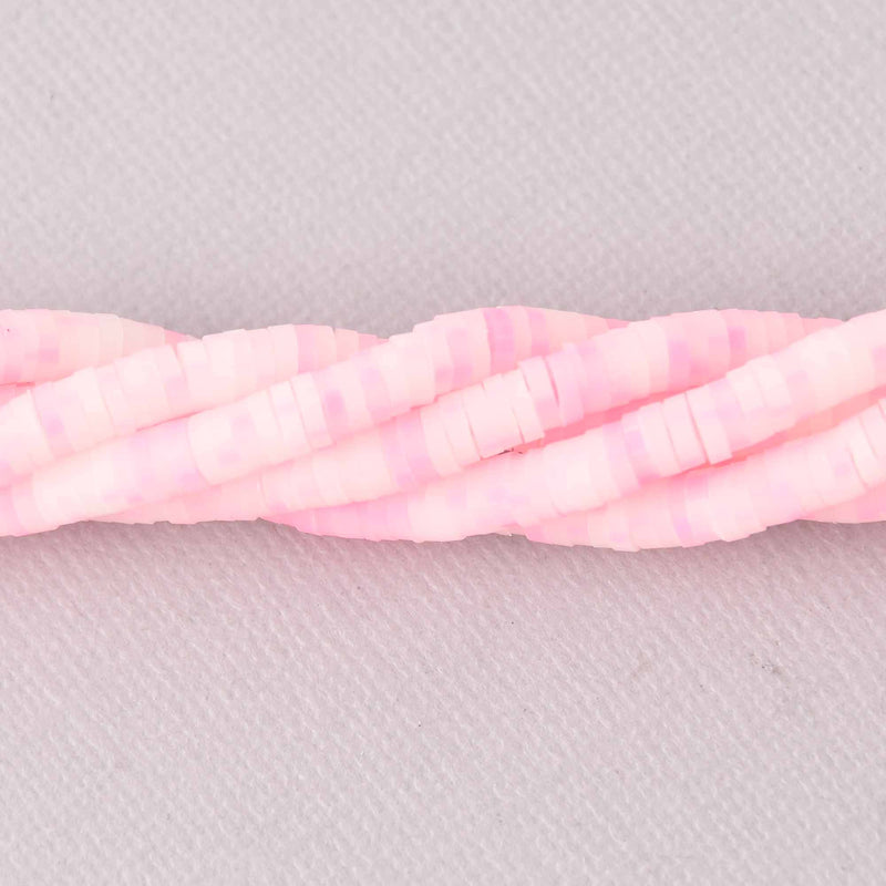 4mm Katsuki Beads, Light Pink Sprinkle Polymer Clay Rondelle, strand, pol0140