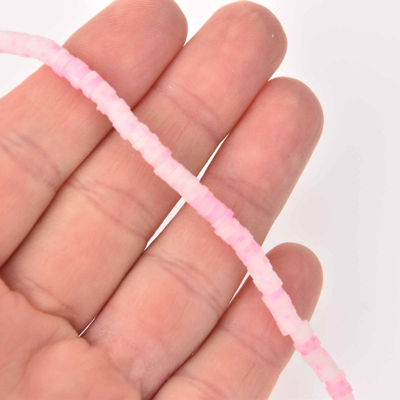 4mm Katsuki Beads, Light Pink Sprinkle Polymer Clay Rondelle, strand, pol0140