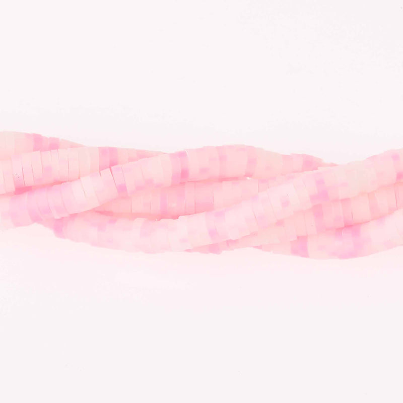 4mm Katsuki Beads, Light Pink Sprinkle Polymer Clay Rondelle, strand, pol0140