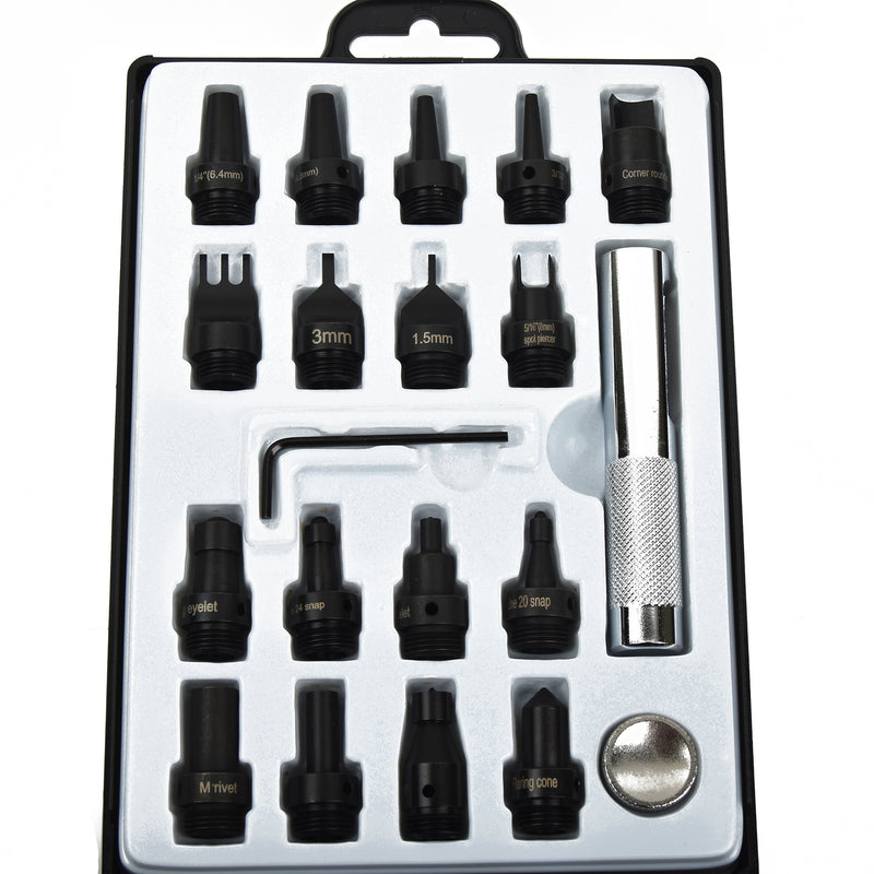 LEATHER TOOLS Set, Deluxe Interchangeable Tool Kit, Leather Punches, snap setter, 20 pc set + storage case, tol0594