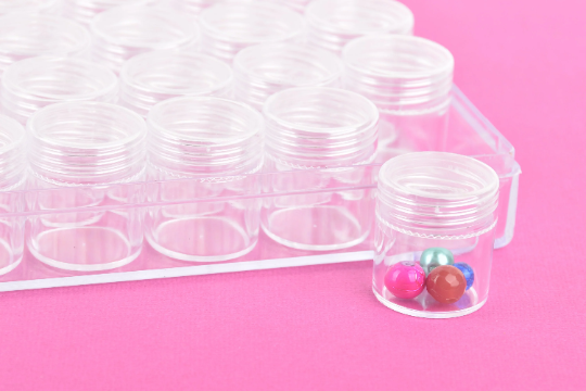 Bead Storage Box, 30 Round Bead Jars in Clear Acrylic Box with Lid, For Storing Small Parts, tol0797