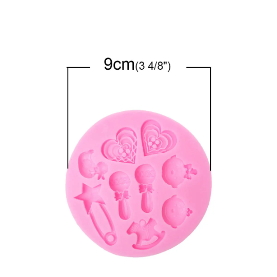 BABY LOVE Resin Mold, Silicone Mold to make shaped cabochons, kawaii, reusable, 3-1/4" mold makes 9 different shapes, tol0826