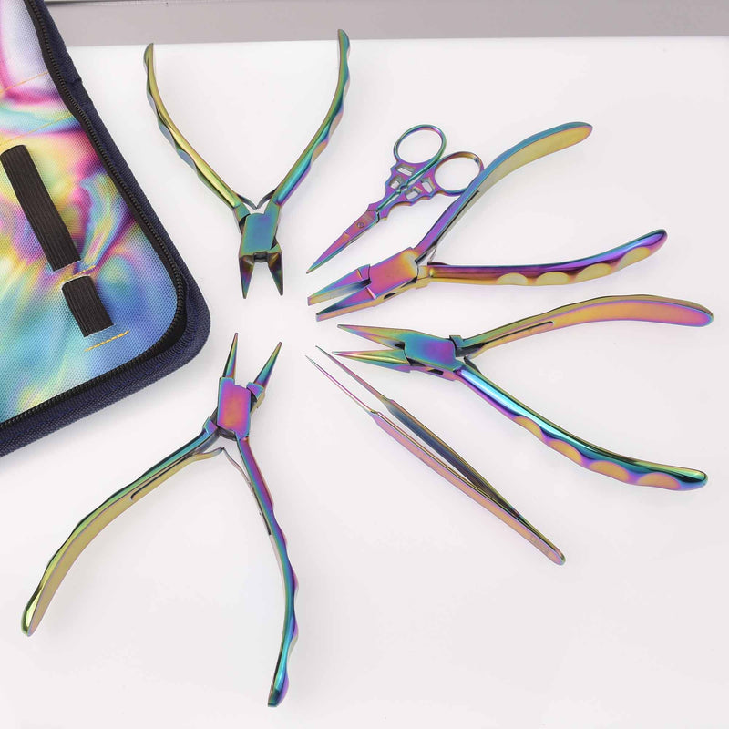 Chroma Pliers 6-piece Jewelry Tool Set, stainless steel with rainbow titanium, tol1295