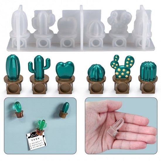 Cactus Resin Mold, Makes Fridge Magnets, Set of 6, tol1422