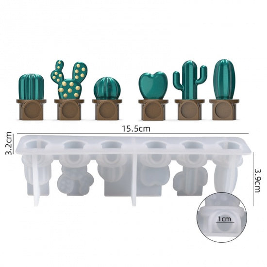 Cactus Resin Mold, Makes Fridge Magnets, Set of 6, tol1422