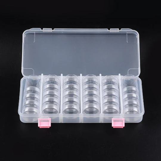Bead Storage Box, 28 Round Bead Jars in Clear Acrylic Box with Lid, For Storing Small Parts, tol1428