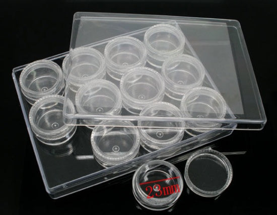 Bead Storage Organizers, (5" x 3-7/8") with 12 Screw-Lid Containers, 2.3cm across, tol1433