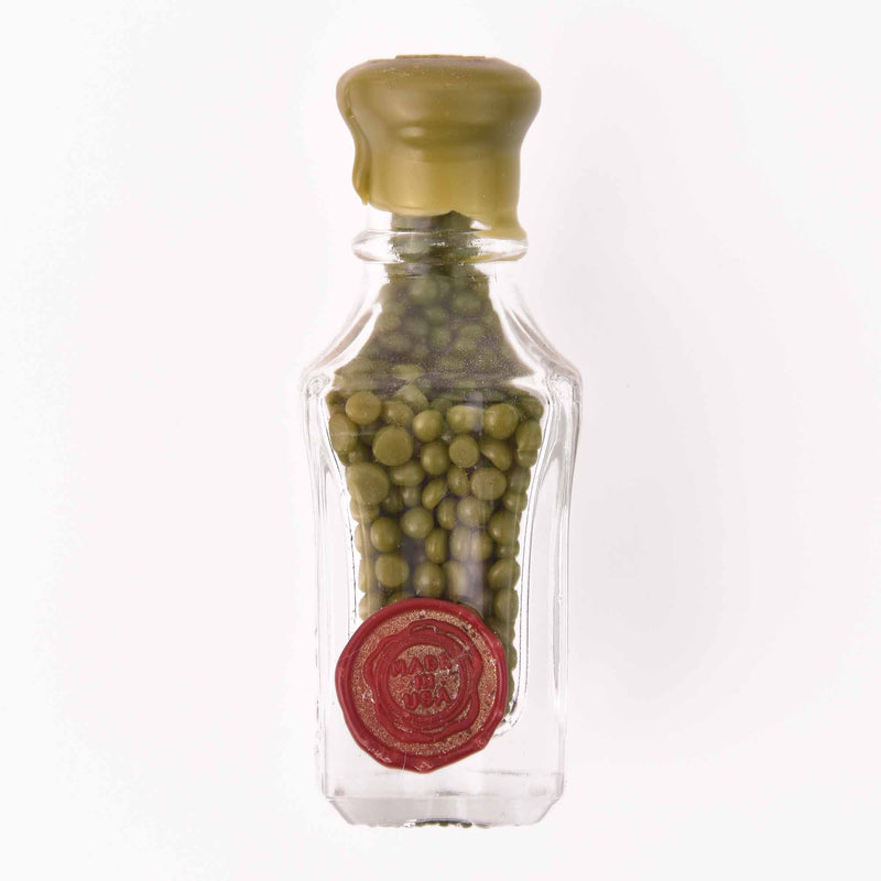Sealing Wax Beads, olive green, glass bottle, wax0024