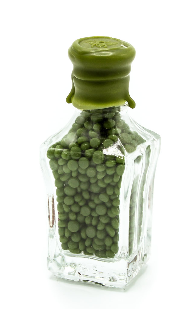 Sealing Wax Beads, olive green, glass bottle, wax0024