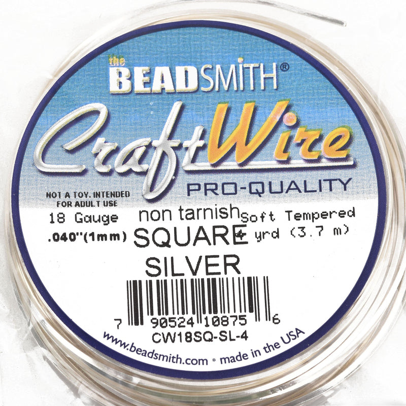 18 gauge SQUARE SILVER Craft Wire, Tarnish Resistant Craft Wire, wire wrapping, copper wire with silver plating, 4 yards (12 feet), wir0060