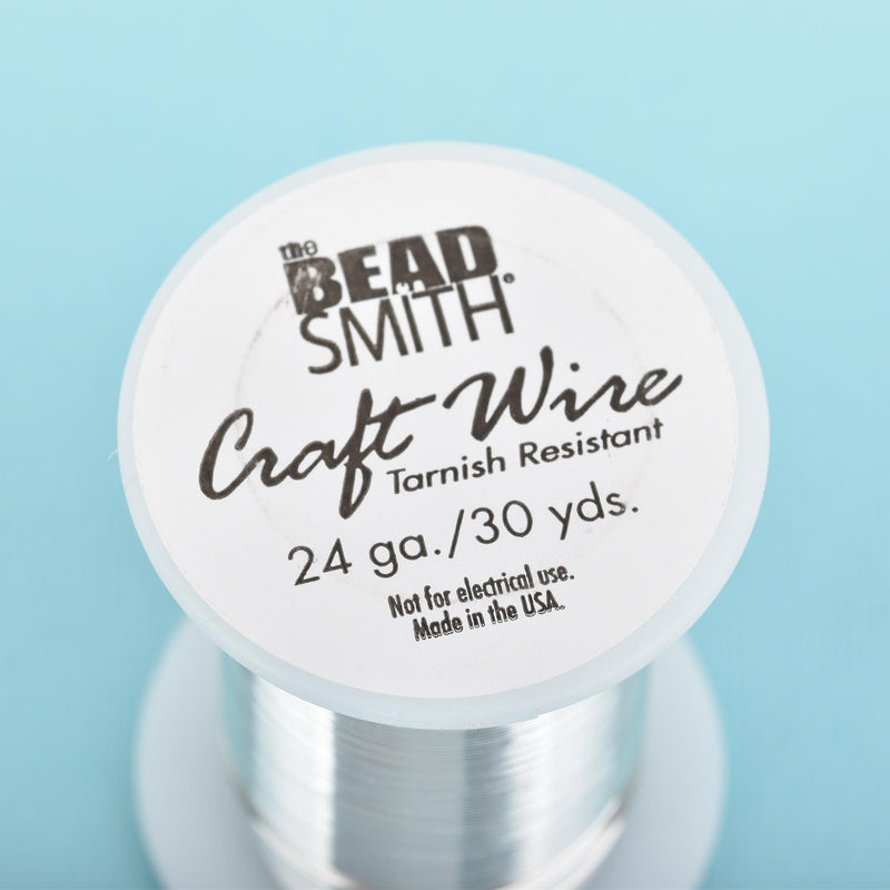 24ga Silver CRAFT WIRE, Tarnish Resistant Craft Wire, wire wrapping, 24 gauge, 24 ga wire, Bead Smith Wire, 30 yards (90 feet) spool wir0063