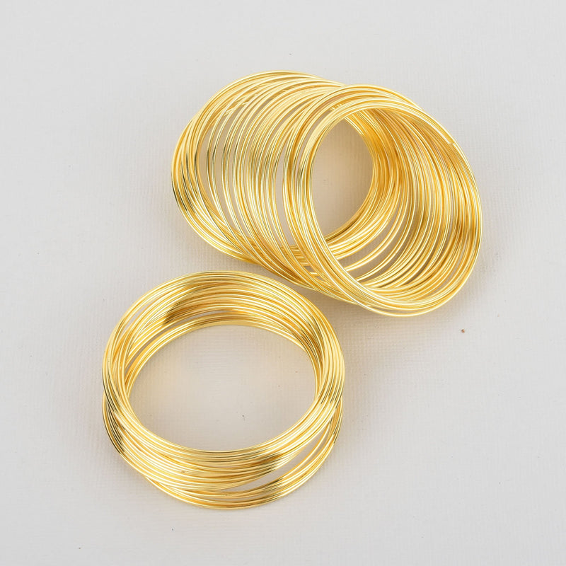 100 Gold Plated Metal Memory Wire Loops  50mm . small bracelet, about 2" diameter 18 gauge wir0103