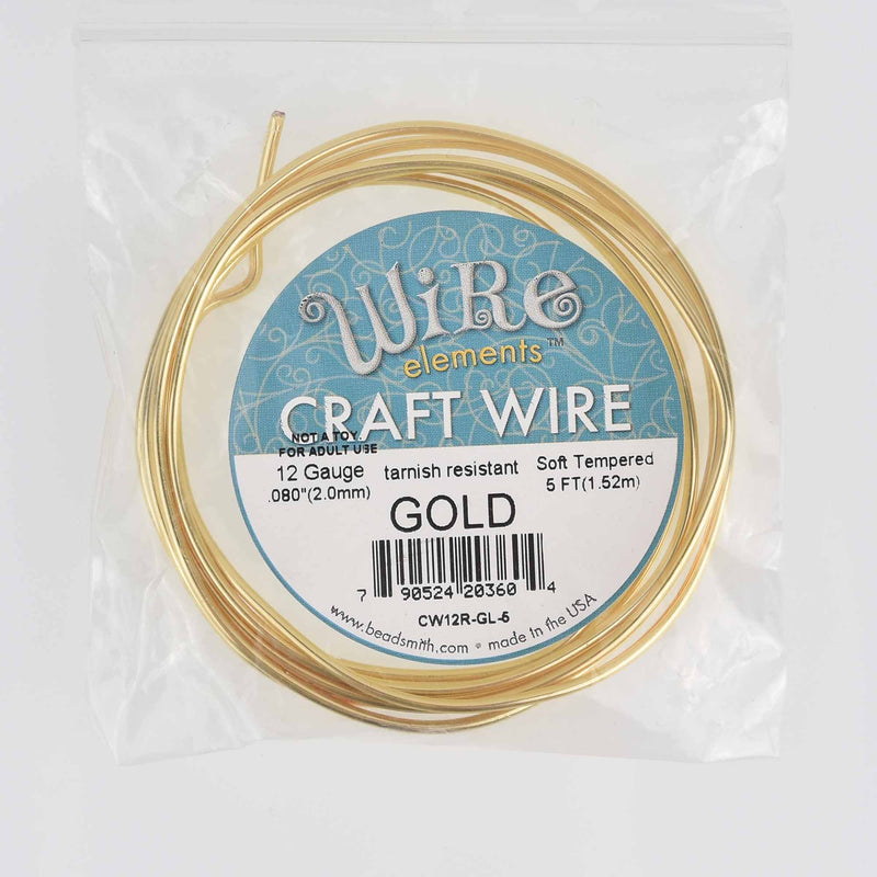 12g Gold CRAFT WIRE, Tarnish Resistant wire wrapping, 12 gauge, 5 feet, wir0185