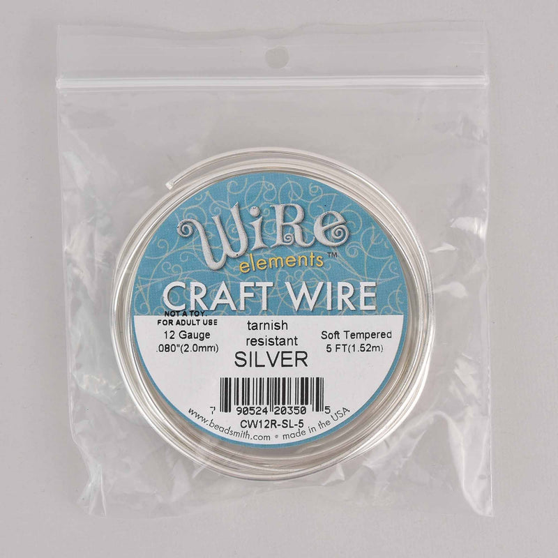 12g Silver CRAFT WIRE, Tarnish Resistant wire wrapping, 12 gauge, 5 feet, wir0186